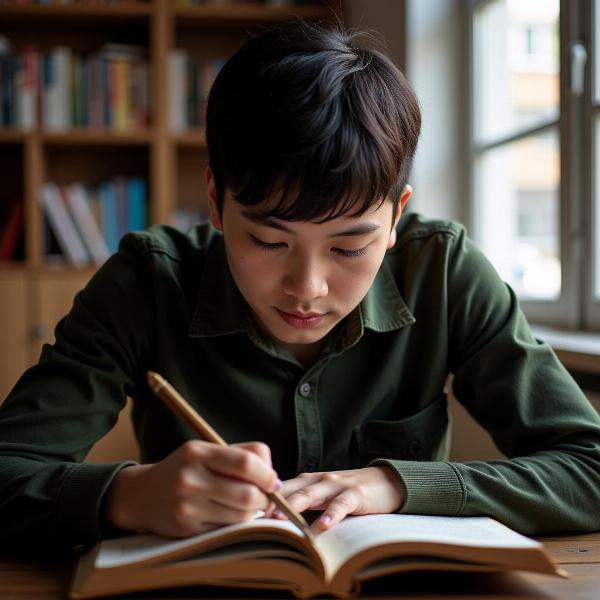 Student engrossed in reading