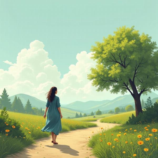 A woman walking alone on a path