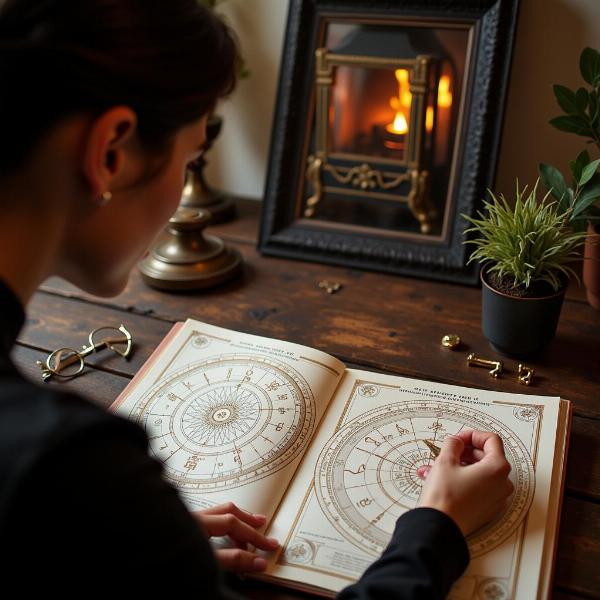 Astrologer Analyzing a Birth Chart