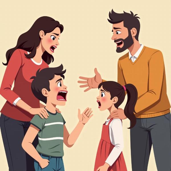 A child arguing with their parents, illustrating badtameez behavior.