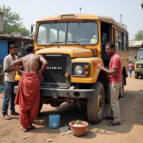 A group of people finding a creative solution to a everyday problem