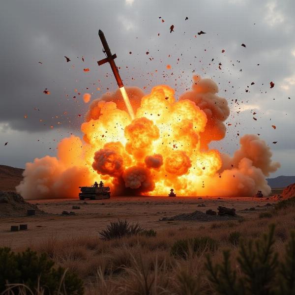 Image of a bomb exploding in a military setting