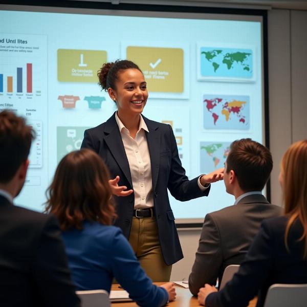 Boss lady giving a presentation to her team.