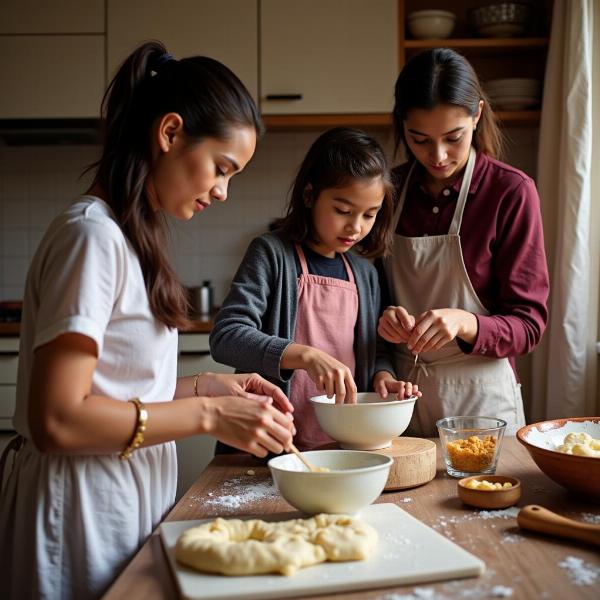 A family preparing challa for a religious ceremony