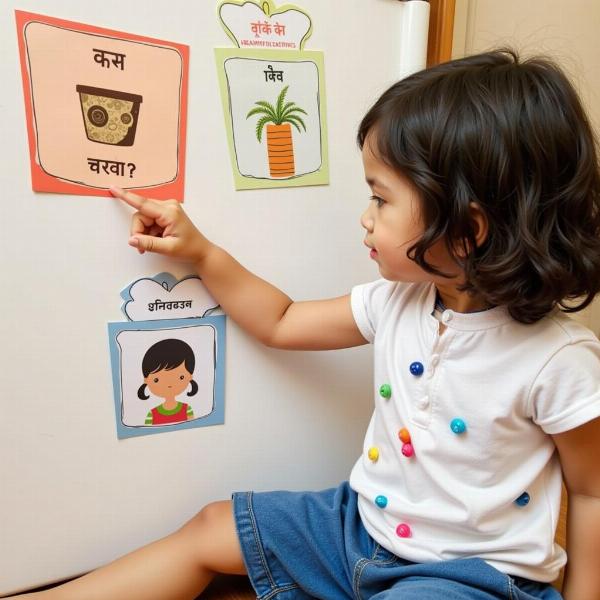 Child Learning Hindi Alphabet with Pictures