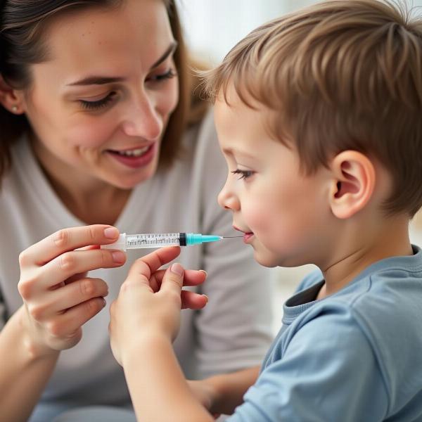 Child Receiving Medicine from Parent