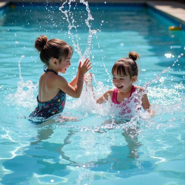 Children splashing in the pool