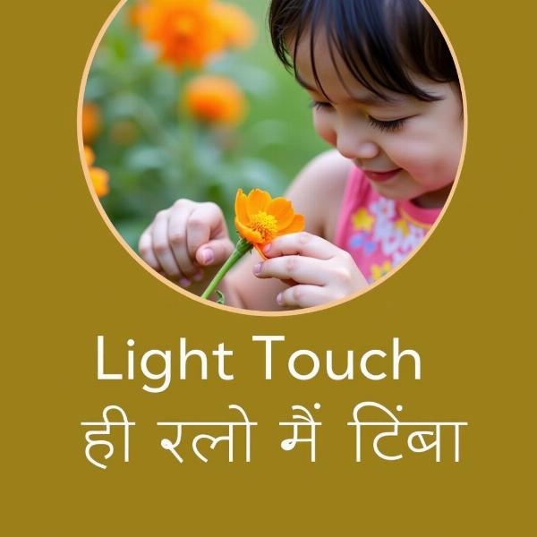 Child lightly touching a flower