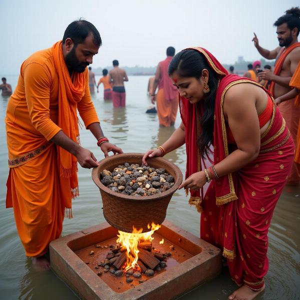 Collecting Asthi in the Ganges River