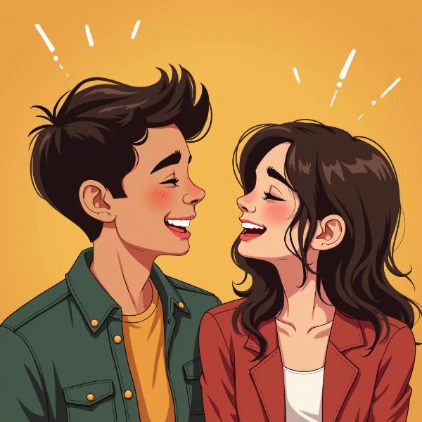 Young couple shyly smiling