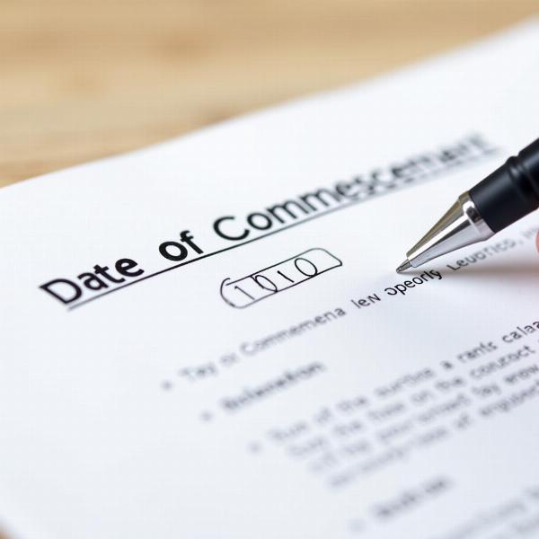 Contract with Date of Commencement Highlighted