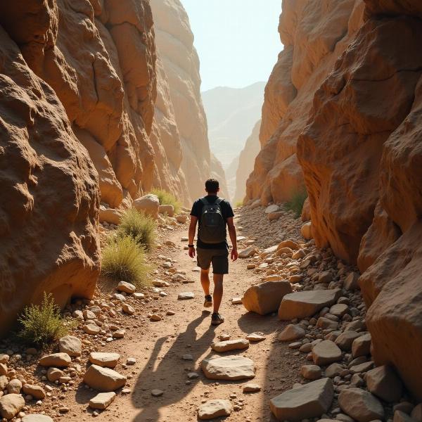 Person walking carefully