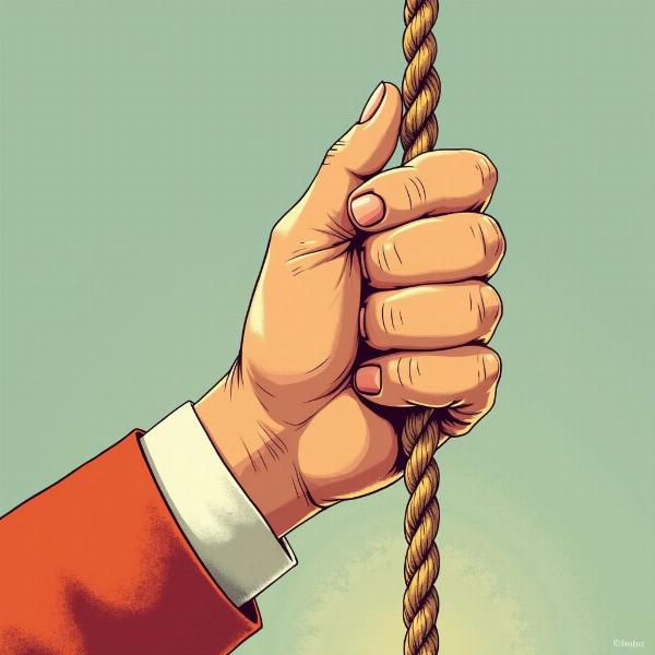 A hand firmly grasping a rope, symbolizing the meaning of dhrit