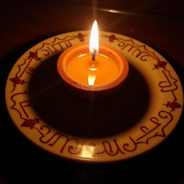 Image of a traditional Indian diya (lamp) with the name Dileep written in Hindi script