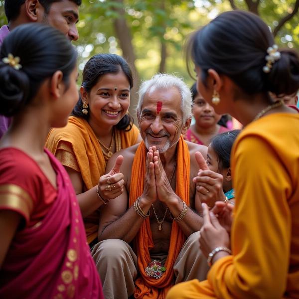 Elderly receiving blessings