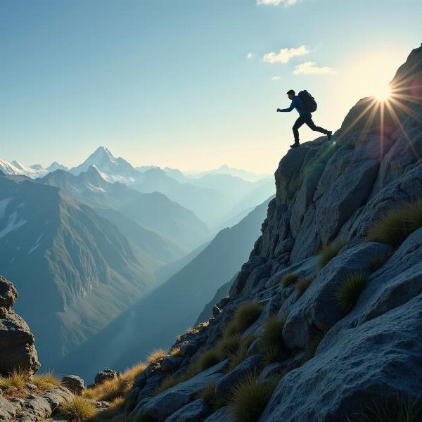 Person climbing mountain, don't lose hope