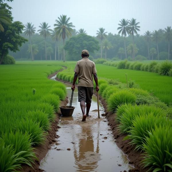 Farmer Walking Through Muddy Field