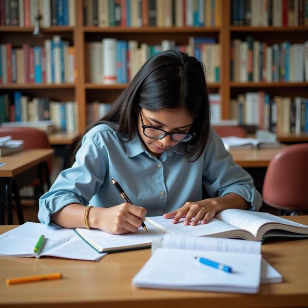 Indian student studying for first terminal exam