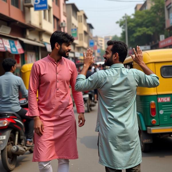 Friends Saying Goodbye in India