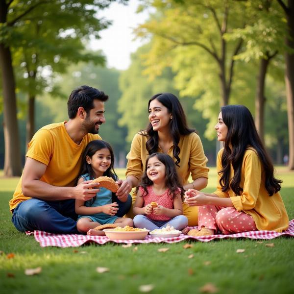 Family enjoying a fun-filled picnic on a funday