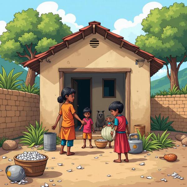 Illustration of a family below the poverty line