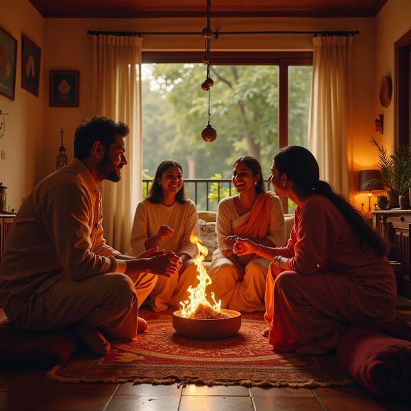 Family gathering in a traditional Indian home