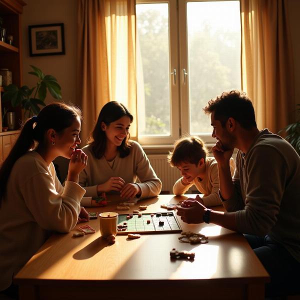 Enjoying a staycation at home - Family playing board games