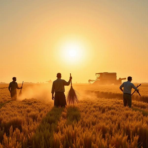 Harvesting wheat in India