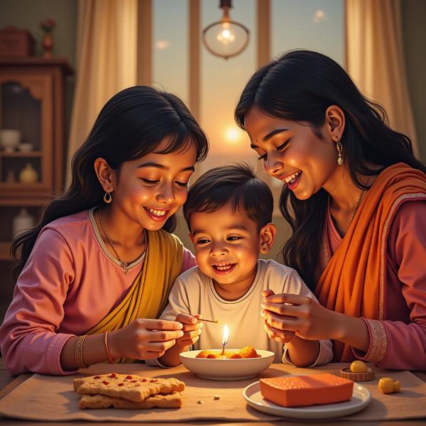 Indian family celebrating the birth of a boy