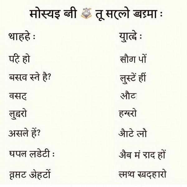 Hindi Grammar Chart for Past Tense