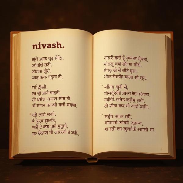 Hindi poetry book open to a page featuring the word Nivash