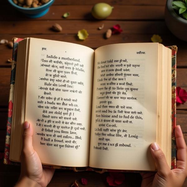 Books of Hindi Poetry Open on a Table