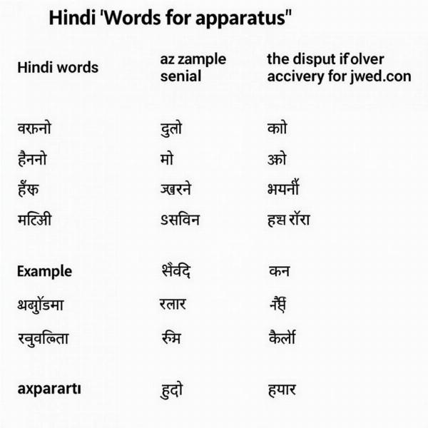 Hindi Words for Apparatus: Summary Table