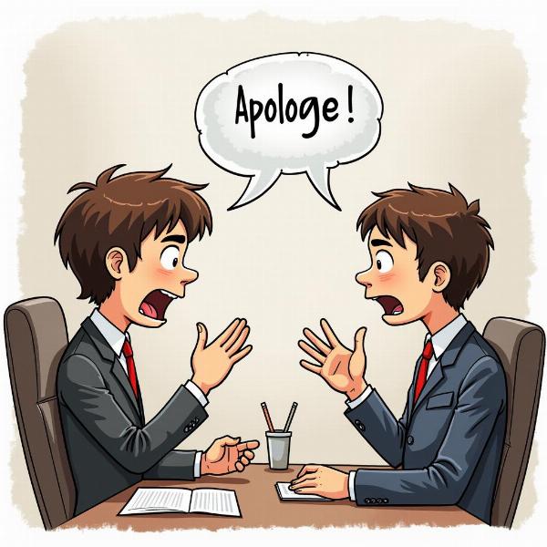 A person offering a sincere apology in a meeting