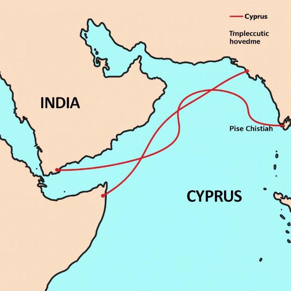 Ancient trade route map between India and Cyprus