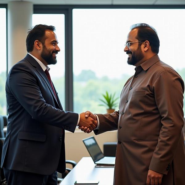 Two Indian businesspeople shaking hands after a successful meeting