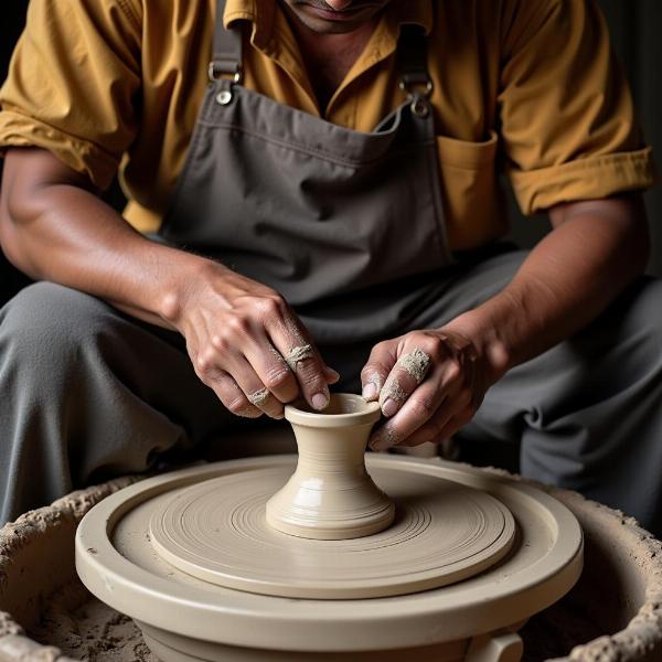 Indian Craftsman Making Pottery