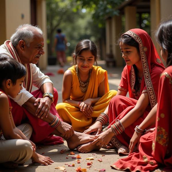 Indian Family Showing Respect to Elders