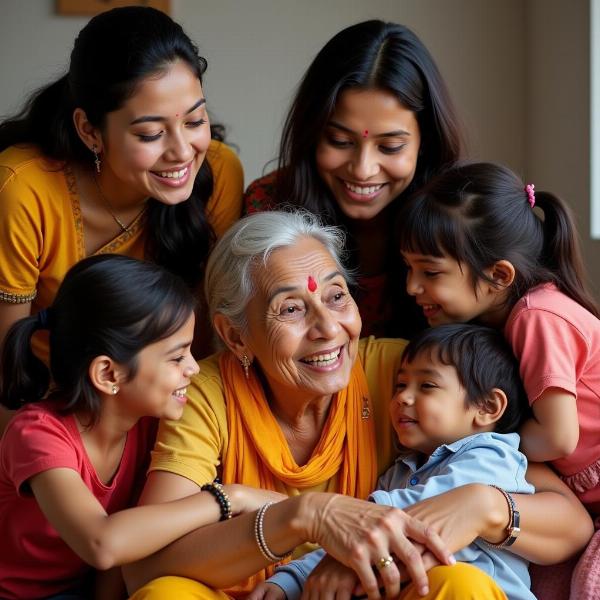 Indian Family Supporting Elderly Mother