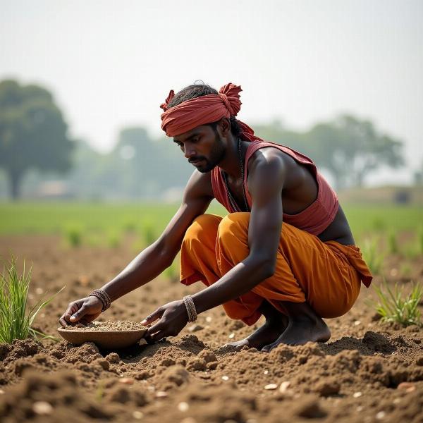 Indian Farmer Sowing Seeds