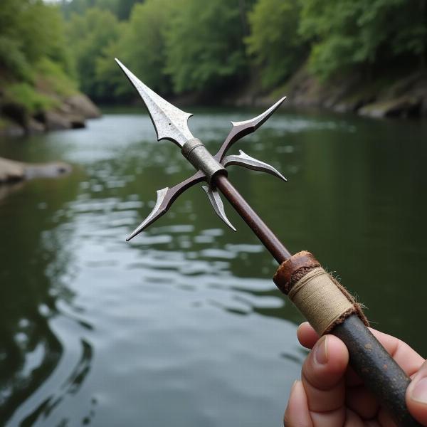 Indian Fisherman Using a Leister-like Spear