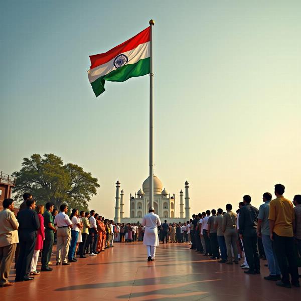 Hoisting the Indian flag on Independence Day