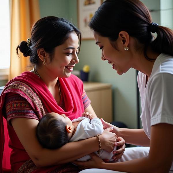 Indian Mother Receiving Breastfeeding Support