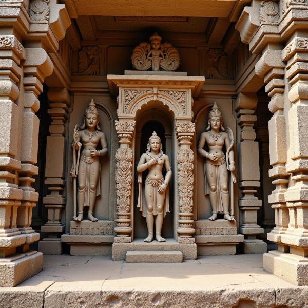 Intricate stone carvings adorning a temple in India, showcasing the skill of Indian stonecutters.