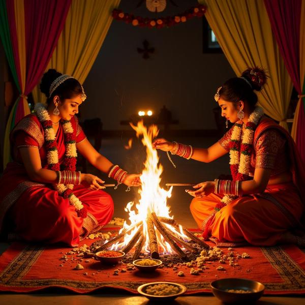 Indian Wedding Ceremony - Bride and Groom Exchanging Vows