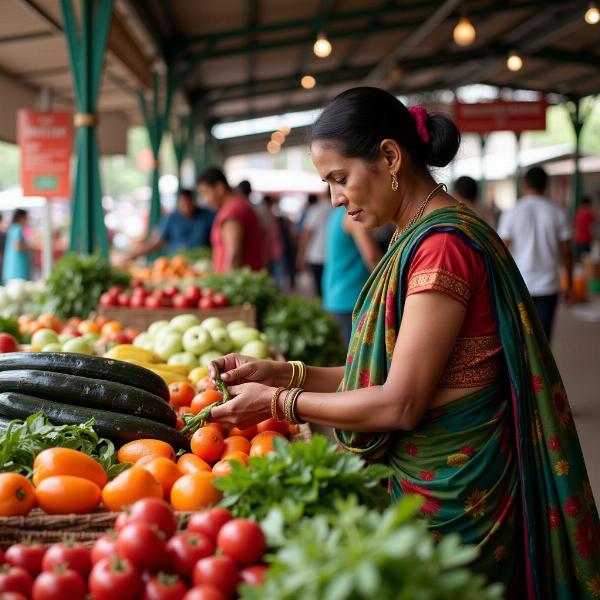 Indian woman shopping smartly for groceries