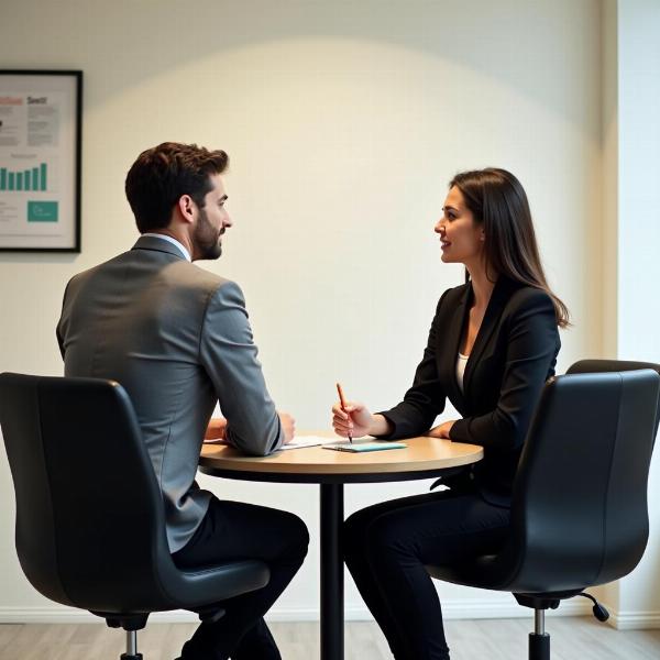 Two individuals engaged in a job interview