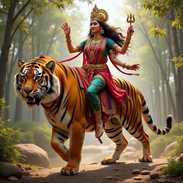 Goddess Durga Riding a Tiger