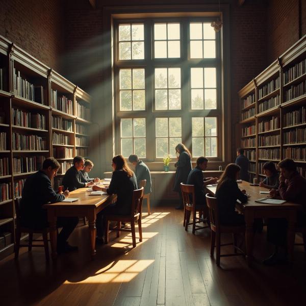 People reading quietly in a library