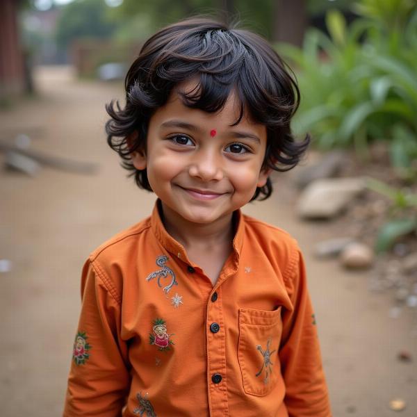 A young Indian boy smiling